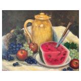 1967 Pearl Charlson Original Oil Painting Watermelon Time, Still Life