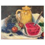 1967 Pearl Charlson Original Oil Painting Watermelon Time, Still Life