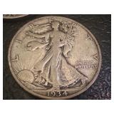 Set of 3 1934 Walking Liberty Half Dollars - 1934, 1934-S, 1934-D