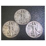 Lot of 3 Walking Liberty Half Dollars 1936, 1936-A, 1936-D