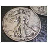 Lot of 3 Walking Liberty Half Dollars 1936, 1936-A, 1936-D