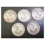Set of 5 Standing Liberty 1930 US Quarter Dollar Coins