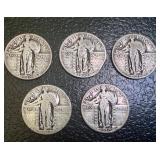 Set of 5 Standing Liberty 1930 US Quarter Dollar Coins