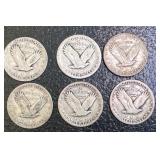 Set of 6 Standing Liberty Silver Quarters 1929