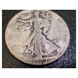 Set of 5 Walking Liberty Half Dollar Coins 1917, 1927 and 1947
