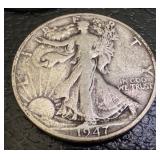Set of 5 Walking Liberty Half Dollar Coins 1917, 1927 and 1947