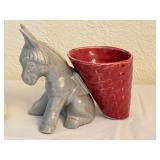 K - Set of 2 Vintage 1948 Ceramic Planters - Donkey and Water Pump Designs