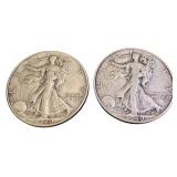 Pair of 1940 and 1940-S Walking Liberty Half Dollar Coins