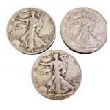 Set of 3 1941 Walking Liberty Half Dollars - 2 Denver, 1 San Francisco Mint Marks