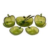 Vintage Hazel Atlas Apple Shaped Salad Serving Set with Bowl and Utensils