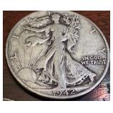 Set of 3 1942 Walking Liberty Half Dollar Coins: 1942, 1942-D, 1942-S