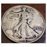 Set of 3 1942 Walking Liberty Half Dollar Coins: 1942, 1942-D, 1942-S