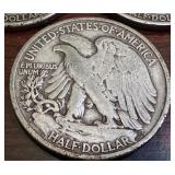 Set of 3 1942 Walking Liberty Half Dollar Coins: 1942, 1942-D, 1942-S