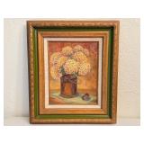 Pearl Charleston Still Life Oil Painting Copper Milk Pail with Flowers, Framed