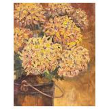 Pearl Charleston Still Life Oil Painting Copper Milk Pail with Flowers, Framed