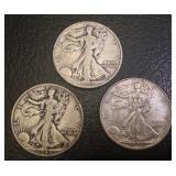 Set of 3 Walking Liberty Half Dollars 1943-S, 1943-D, 1943