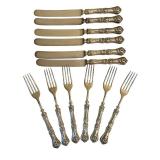 Set of 7 Vintage WMA Rogers Silverplate Forks and 7 Knives 12DWT Floral Pattern