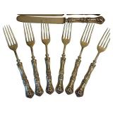 Set of 7 Vintage WMA Rogers Silverplate Forks and 7 Knives 12DWT Floral Pattern