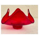 K-Viking Epic Ruby Red Glass Handkerchief Bowl 4 Inch Vintage