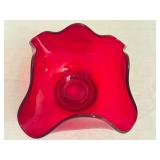 K-Viking Epic Ruby Red Glass Handkerchief Bowl 4 Inch Vintage