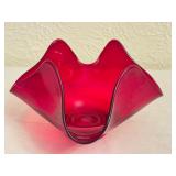 K-Viking Epic Ruby Red Glass Handkerchief Bowl 4 Inch Vintage