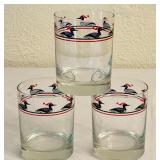K - Set of 3 Vintage Georges Briard Double Old Fashion Glasses with Duck Design