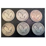 Lot of 6 Standing Liberty Silver Quarters, 1923, 1926 and 1928