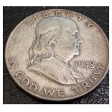 Set of 4 Franklin Silver Half Dollars 1948 and 1954