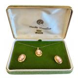 Curtis Creation Vintage Gold Filled Hand Carved Cameo Necklace and Earrings Set