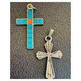 Set of 3 Cross Pendants Including Stained Glass and Mosaic Designs