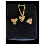 Vintage Gold-Filled Necklace and Earring Set with Colorful Stones
