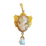 Vintage Gold Filled Cameo Pendant with Pearl Accent, 1/10 10k