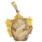 Vintage Gold Filled Cameo Pendant with Pearl Accent, 1/10 10k