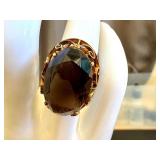 14k Gold Smokey Quartz Ring Size 6 Ornate Setting