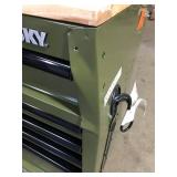 Husky 46 in. W x 18.1 in. D 9-Drawer Army Green Mobile Workbench Cabinet with Solid Wood Top  Damaged Customer Returns See Pictures