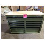 Husky 46 in. W x 18.1 in. D 9-Drawer Army Green Mobile Workbench Cabinet with Solid Wood Top  Damaged Customer Returns See Pictures