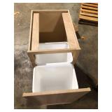 Home Decorators Collection Franklin 18. in. W x 24 in. D x 34.5 in. H Assembled Plywood Wall Bridge Kitchen Cabinet in Vanguard Oak with Soft Close   Customer Returns See Pictures