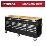 Husky Tool Storage 72 in. W Standard Duty Gloss Black Mobile Workbench Tool Chest    Customer Returns See Pictures
