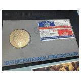1974 and 1976 Bicentennial Commemorative Medals in Original PAckage with Commemorative Stamps