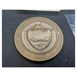 1963 2 1/2 Inch Idaho Territorial Centennial Medal w/ document; 1989 $5.00 Marshall Islands First Man on the Moon Coin