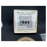 1963 2 1/2 Inch Idaho Territorial Centennial Medal w/ document; 1989 $5.00 Marshall Islands First Man on the Moon Coin