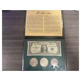 The Silver Story Collection: 1957 Silver Certificate- Excellent Condition; higher Grade 1883-? Morgan Silver Dollar; Higher Grade 1922-? Peace Dollar; and Approx. 1/2 Ounce Silver Granules