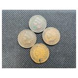 Four Indian Head Cents: 1898, 1902, 1905, and 1907  (1907 is damaged)