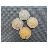 Four Indian Head Cents: 1898, 1902, 1905, and 1907  (1907 is damaged)