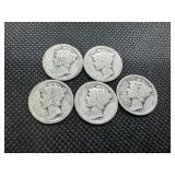 Five Early Date Silver Mercury Dimes: 1917 (3); 1920 and 1926