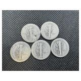 Five Early Date Silver Mercury Dimes: 1917 (3); 1920 and 1926