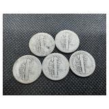 Five Early Date Silver Mercury Dimes: 1917 (3); 1920 and 1926
