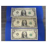 Three 1963B $1.00 Star Notes