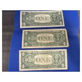 Three 1963B $1.00 Star Notes