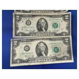 Three $2.00 Bills: 1963 Red Note and two 1976 Notes